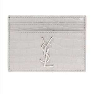 YSL Light Grey Croc Embossed Card Case